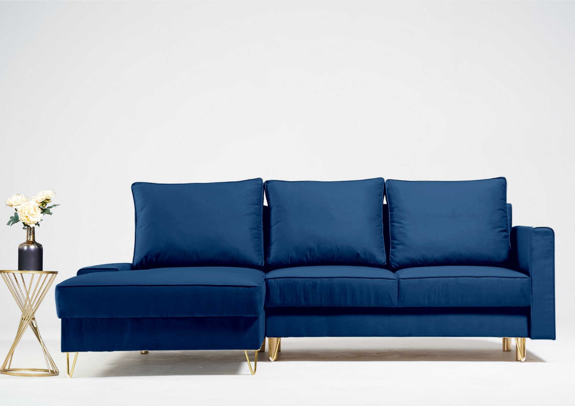 Granatowy narożnik na złotych nogach